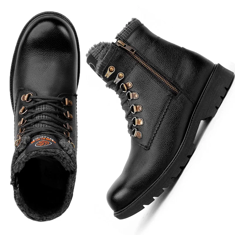 Bacca Bucci Snowman Waterproof Leather Ankle Snow Boots with Fur